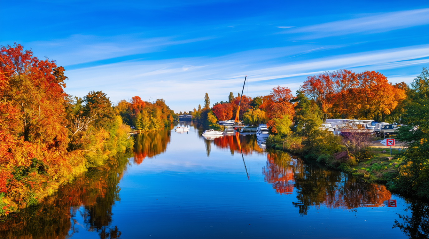 Green canal with boats and paddlers