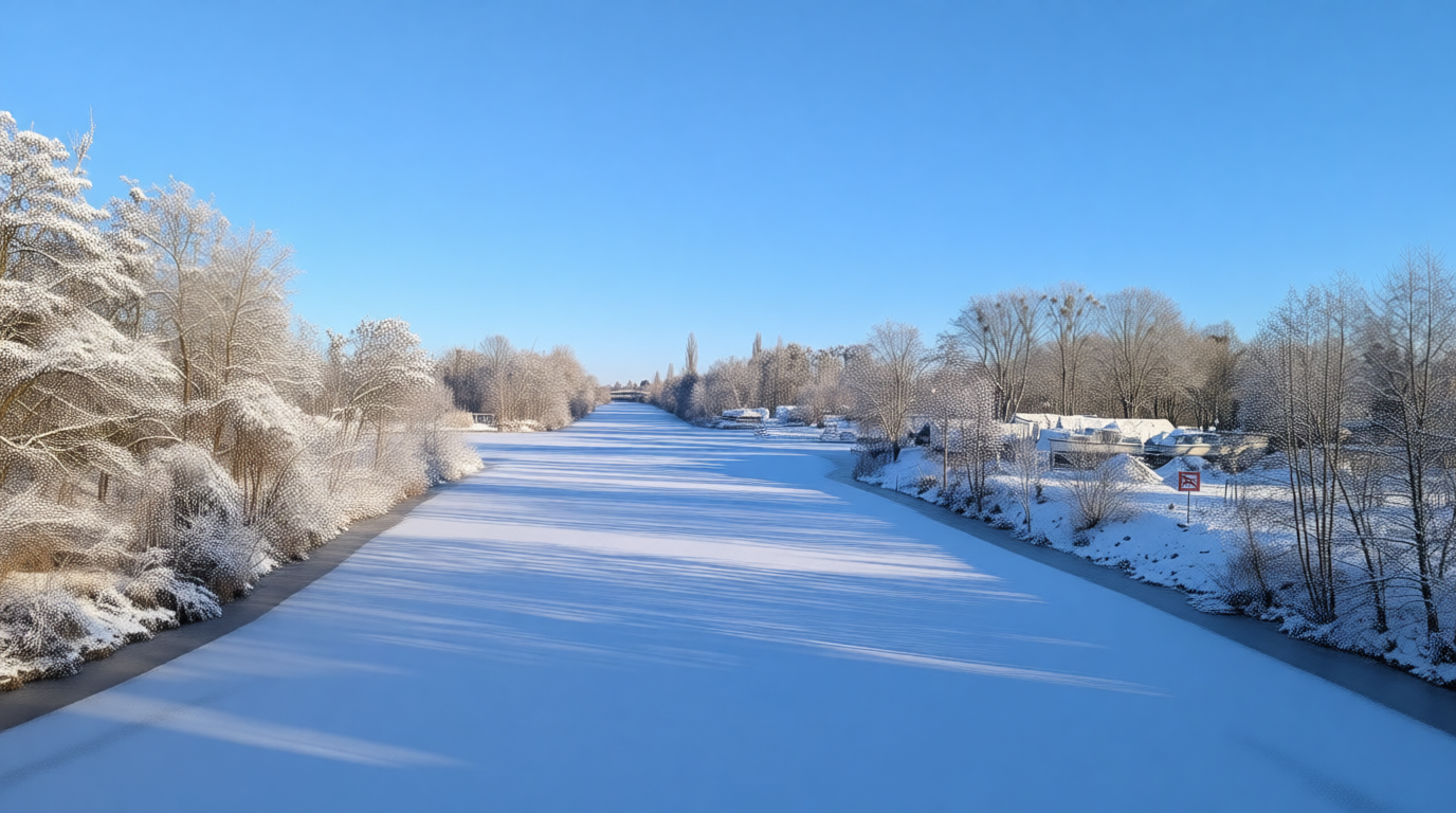 Green canal with boats and paddlers